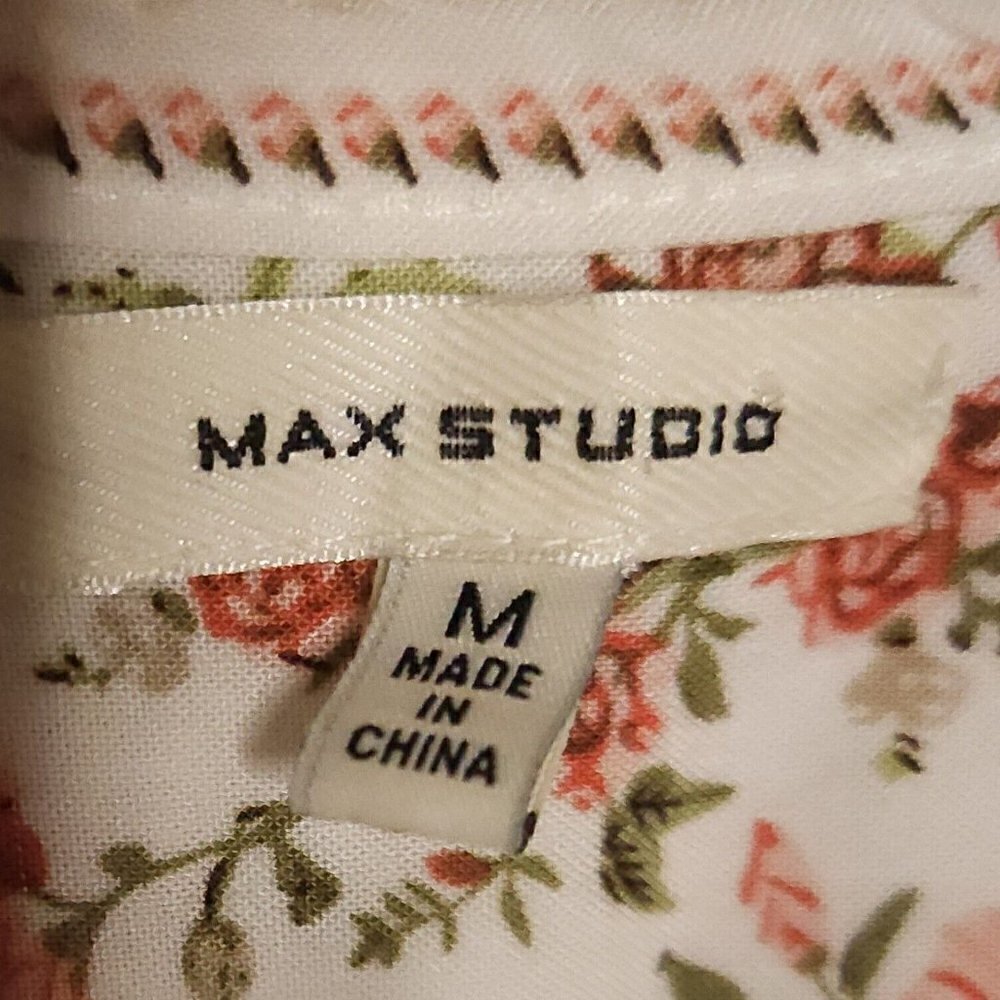 Max Studio White Pink Floral Silky High Low Top Medium - Picture 4 of 6